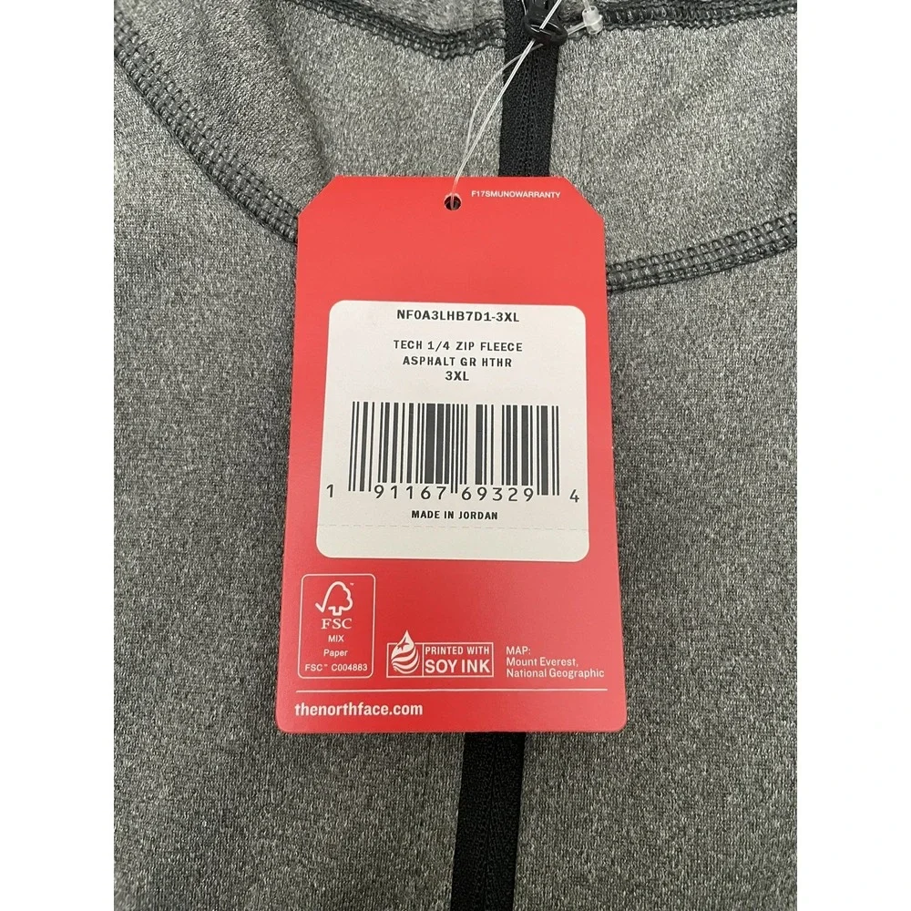 NEW The North Face Tech 1/4 Zip‎ Fleece 3XL Asphalt Heather Gray Lined Stretch